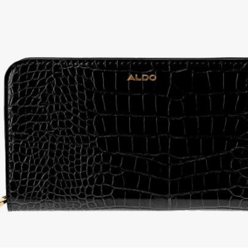 Aldo Black and Cream Croc-Embossed Wallet Set